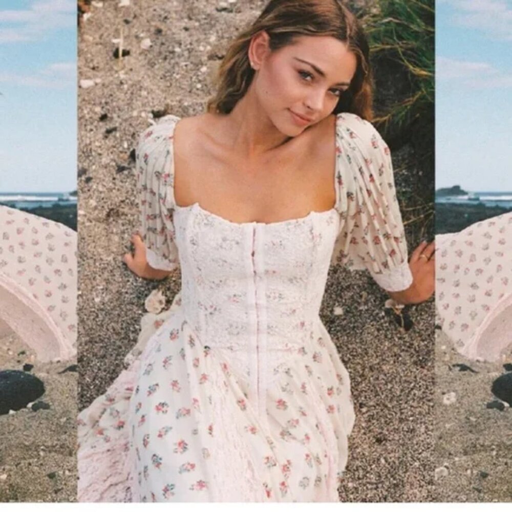 We Are Hah Maiden Memphis Dress Corset Floral Cottage Victorian Size XS